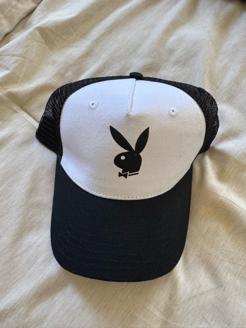 PLAYBOY Black and White Logo Trucker Cap